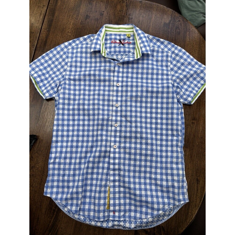Robert Graham Knowledge Wisdom Blue Gingham Short Sleeve Button Shirt Men’s Med